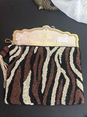 Made in India beaded animal print pouch